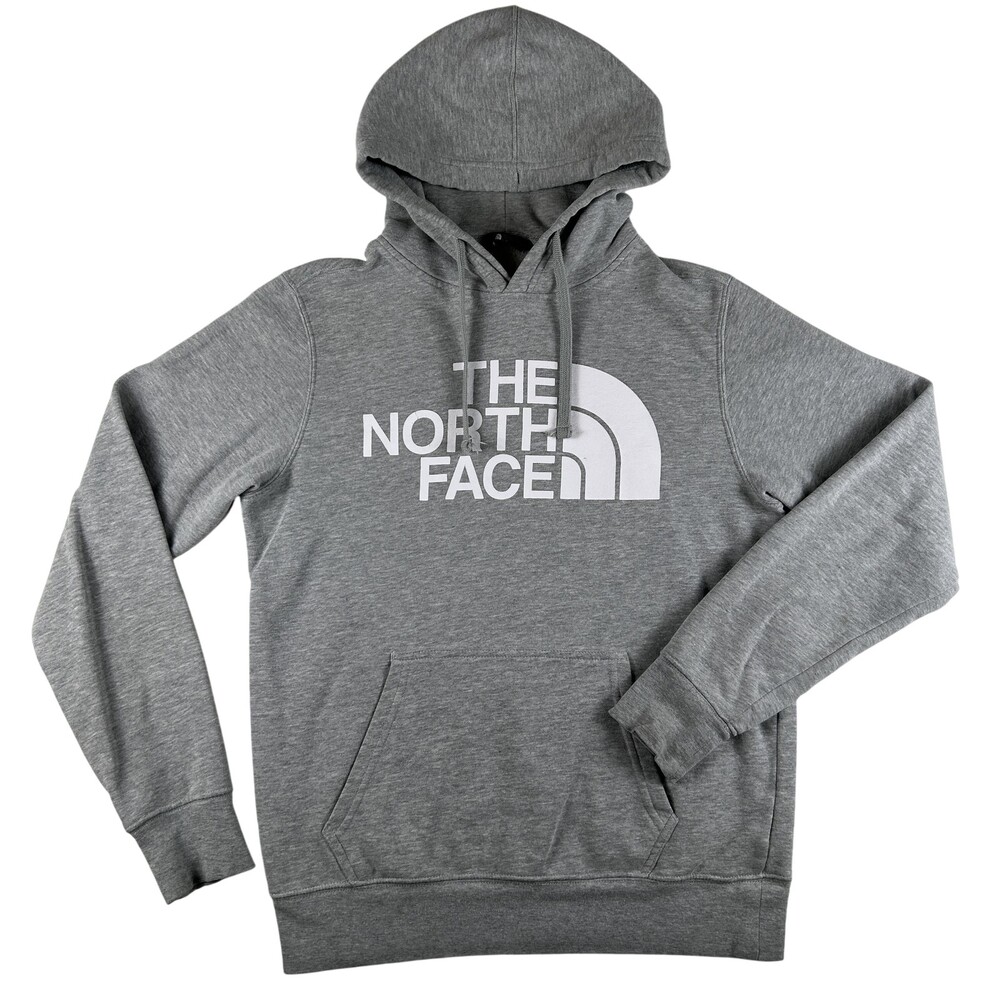 The North Face Hoodie Mens Small Gray Pullover Fleece Sweatshirt Big Front Logo